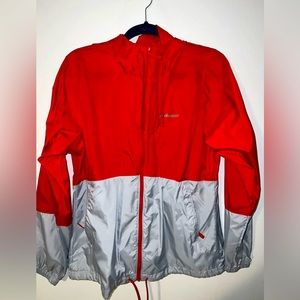 Columbia Full Zip Red Hooded Light Waterproof Wind Breaker Rain Jacket Size M